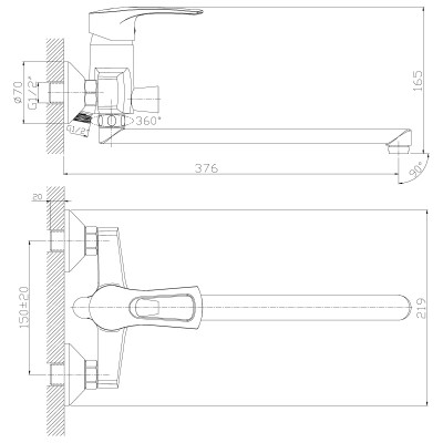Смеситель для ванны Rossinka T40-32 поворотный излив хром