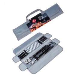 Набор для гриля 3 предмета: лопатка, щипцы, вилка, 6 шампуров BBQ-9 FORESTER
